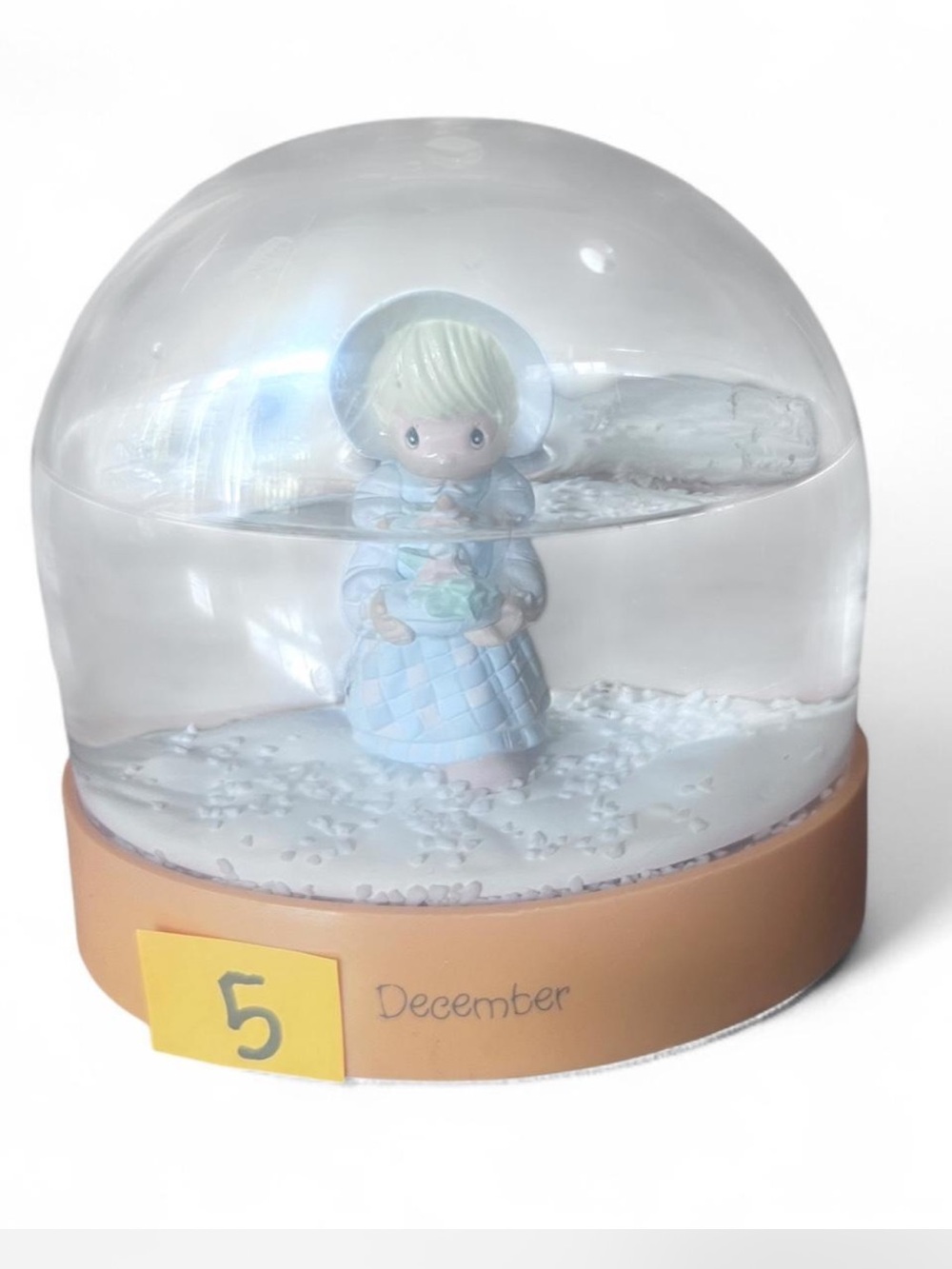 Vintage Precious Moments Blue and Cream December Snow Globe Figurine